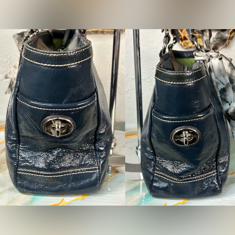COACH 2009 Gallery Navy Blue Patent Leather Shoulder Bag 💙 - Picture 14 of 17